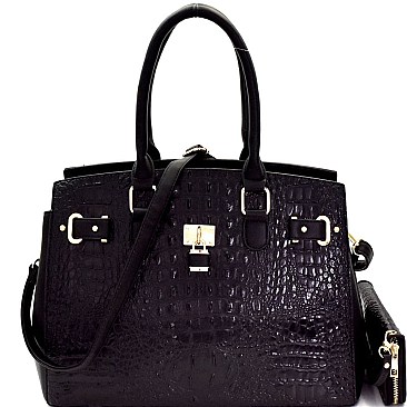 Padlock Accent Croco 3-Compartment Tote Wallet SET MH-CY7083W