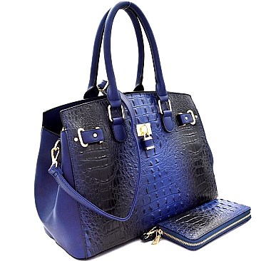 Padlock Accent Croco 3-Compartment Tote Wallet SET MH-CY7083W