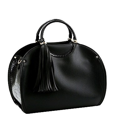 CROCODILE TRIM TASSEL ACCENT SATCHEL