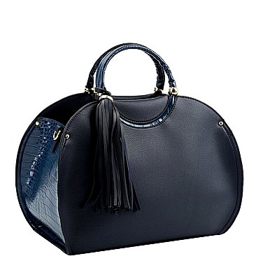CROCODILE TRIM TASSEL ACCENT SATCHEL