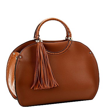 CROCODILE TRIM TASSEL ACCENT SATCHEL