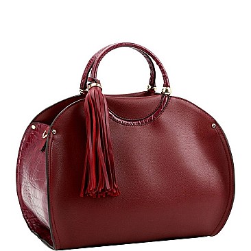 CROCODILE TRIM TASSEL ACCENT SATCHEL