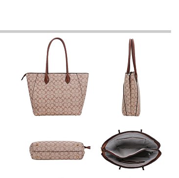 4-in-1 Oval Monogram Large Size Tote Handbag Wallet Set