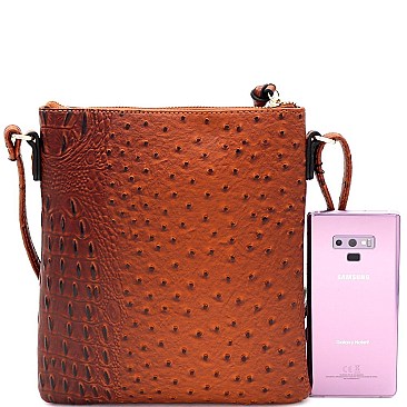Multi-Pocket Ostrich Print Knot Accent Cross Body