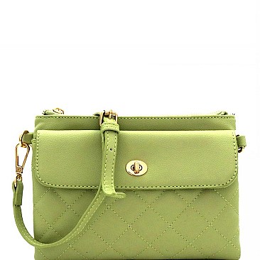 Turn-Lock Accent Quilted Front Pocket Cross Body