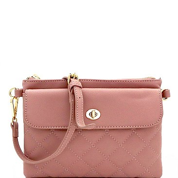Turn-Lock Accent Quilted Front Pocket Cross Body