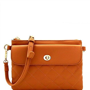 Turn-Lock Accent Quilted Front Pocket Cross Body