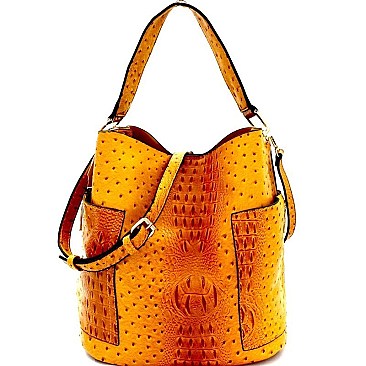 2 in 1 Ostrich Embossed Side Pocket Tall Hobo