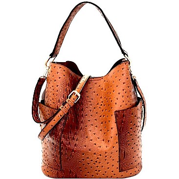 2 in 1 Ostrich Embossed Side Pocket Tall Hobo