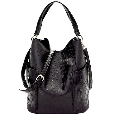 2 in 1 Ostrich Embossed Side Pocket Tall Hobo