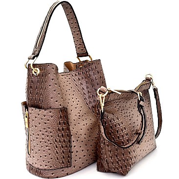 2 in 1 Ostrich Embossed Side Pocket Tall Hobo