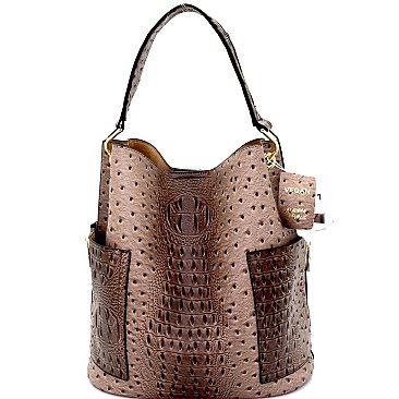 2 in 1 Ostrich Embossed Side Pocket Tall Hobo
