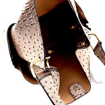 2 in 1 Ostrich Embossed Side Pocket Tall Hobo