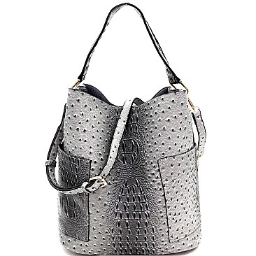 2 in 1 Ostrich Embossed Side Pocket Tall Hobo