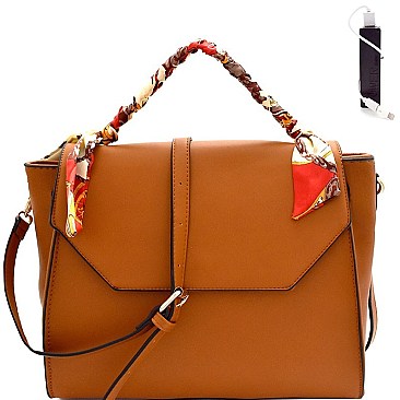 Scarf Wrap Handle Flap Satchel with Portable Charger MH-F0242C