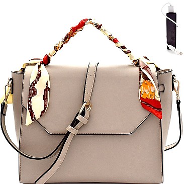 Scarf Wrap Handle Flap Satchel with Portable Charger MH-F0242C