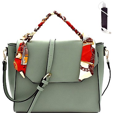 Scarf Wrap Handle Flap Satchel with Portable Charger MH-F0242C