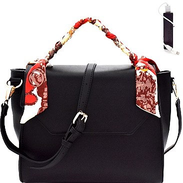 Scarf Wrap Handle Flap Satchel with Portable Charger MH-F0242C
