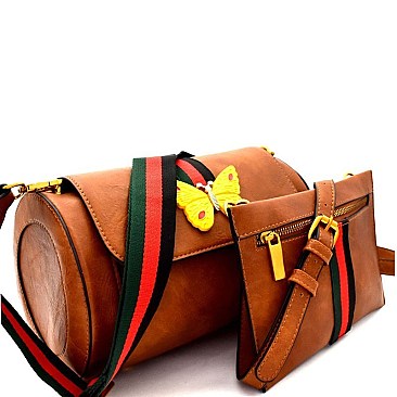 Butterfly Charm Color Block Striped 2 in 1 Shoulder Bag MH-F0274