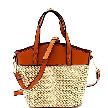 Trendy Woven Straw Medium Bucket Satchel Shoulder Bag MH-FC19479
