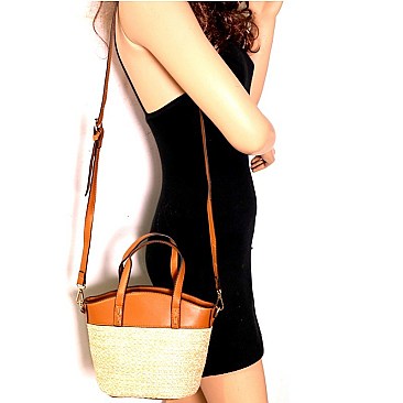 Trendy Woven Straw Medium Bucket Satchel Shoulder Bag MH-FC19479