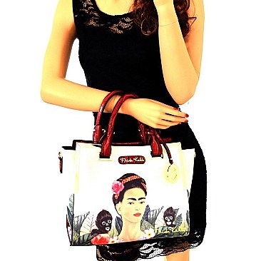 2-Way Authentic Frida Kahlo Flower Theme Wing Satchel