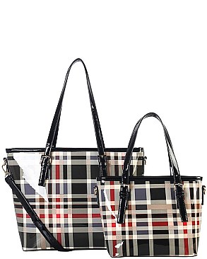 Trendy Multi Color 2 In 1 Two Tone Checkered Tote Bag