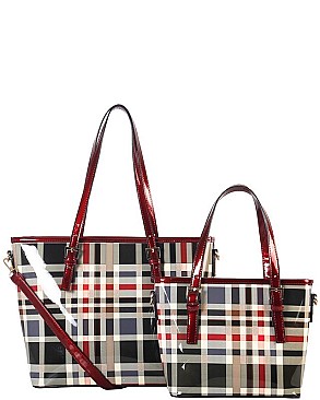 Trendy Multi Color 2 In 1 Two Tone Checkered Tote Bag