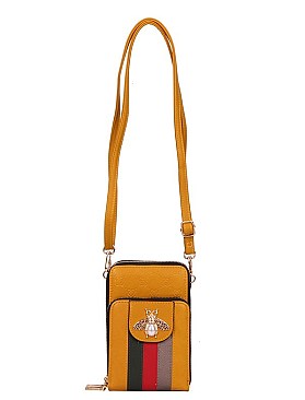 Queen-Bee Multi-Compartment Stripe Cell Phone - Crossbody Bag