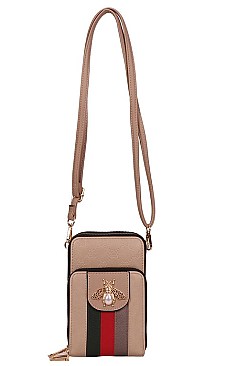 Queen-Bee Multi-Compartment Stripe Cell Phone - Crossbody Bag