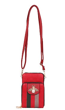 Queen-Bee Multi-Compartment Stripe Cell Phone - Crossbody Bag