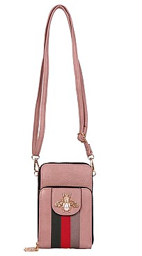 Queen-Bee Multi-Compartment Stripe Cell Phone - Crossbody Bag