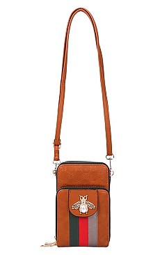 Queen-Bee Multi-Compartment Stripe Cell Phone - Crossbody Bag