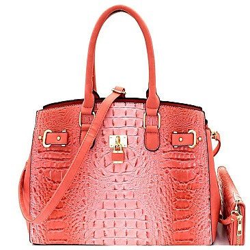 Padlock Accent Croco 3-Compartment Tote Wallet SET MH-CY7083W