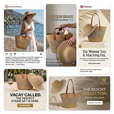 2-IN-1 Straw Woven Tote Bag with Matching Hat wholesale