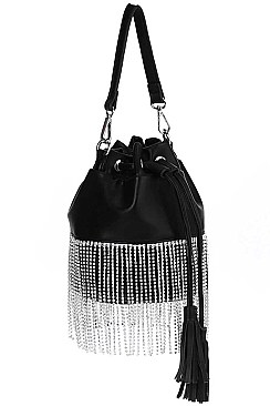 CRYSTAL FRINGE BUCKET SHOULDER BAG