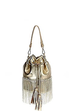 CRYSTAL FRINGE BUCKET SHOULDER BAG