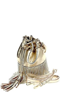 CRYSTAL FRINGE BUCKET SHOULDER BAG