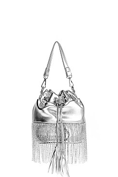 CRYSTAL FRINGE BUCKET SHOULDER BAG