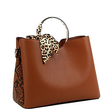 SNAKE PRINT SIDE LEOPARD PRINT SCARF ACCENT SATCHEL