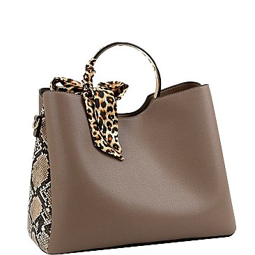 SNAKE PRINT SIDE LEOPARD PRINT SCARF ACCENT SATCHEL