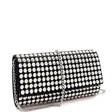 Stud Accent Allover Cone Spike Flap Clutch Shoulder Bag