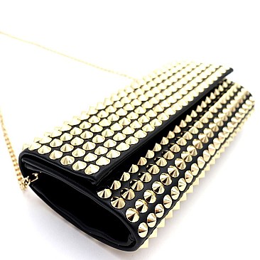 Stud Accent Allover Cone Spike Flap Clutch Shoulder Bag