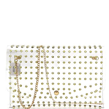 Clear Spike Stud Accent Transparent Large Envelope Clutch