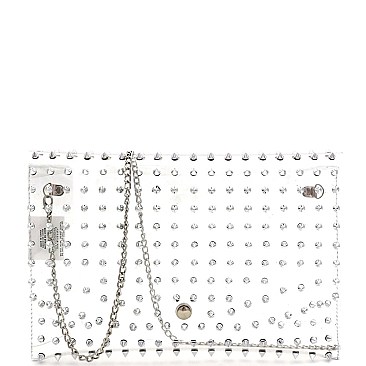 Clear Spike Stud Accent Transparent Large Envelope Clutch