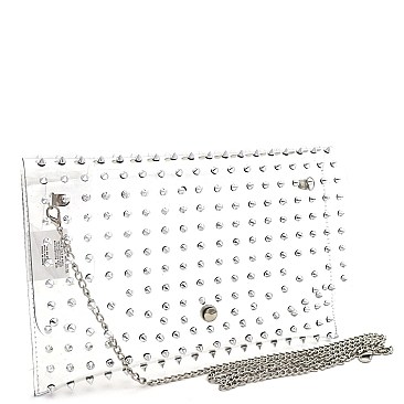 Clear Spike Stud Accent Transparent Large Envelope Clutch