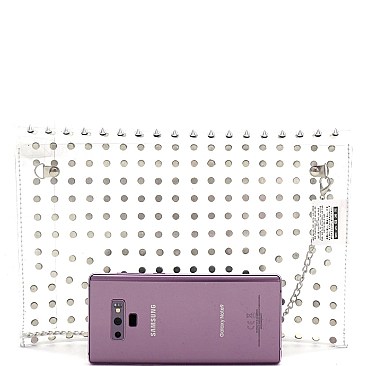 Clear Spike Stud Accent Transparent Large Envelope Clutch
