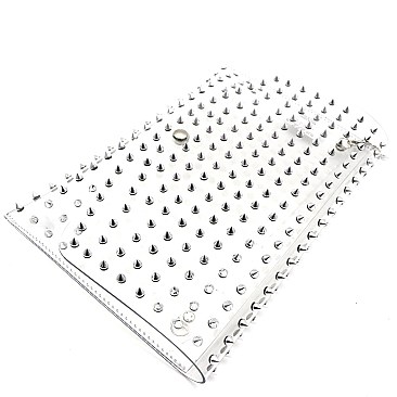 Clear Spike Stud Accent Transparent Large Envelope Clutch