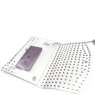 Clear Spike Stud Accent Transparent Large Envelope Clutch