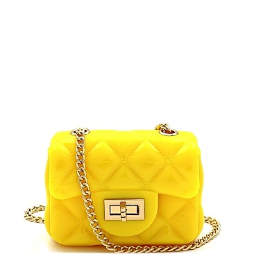 Micro Mini Quilted Effect Turn-Lock Jelly Cross Body